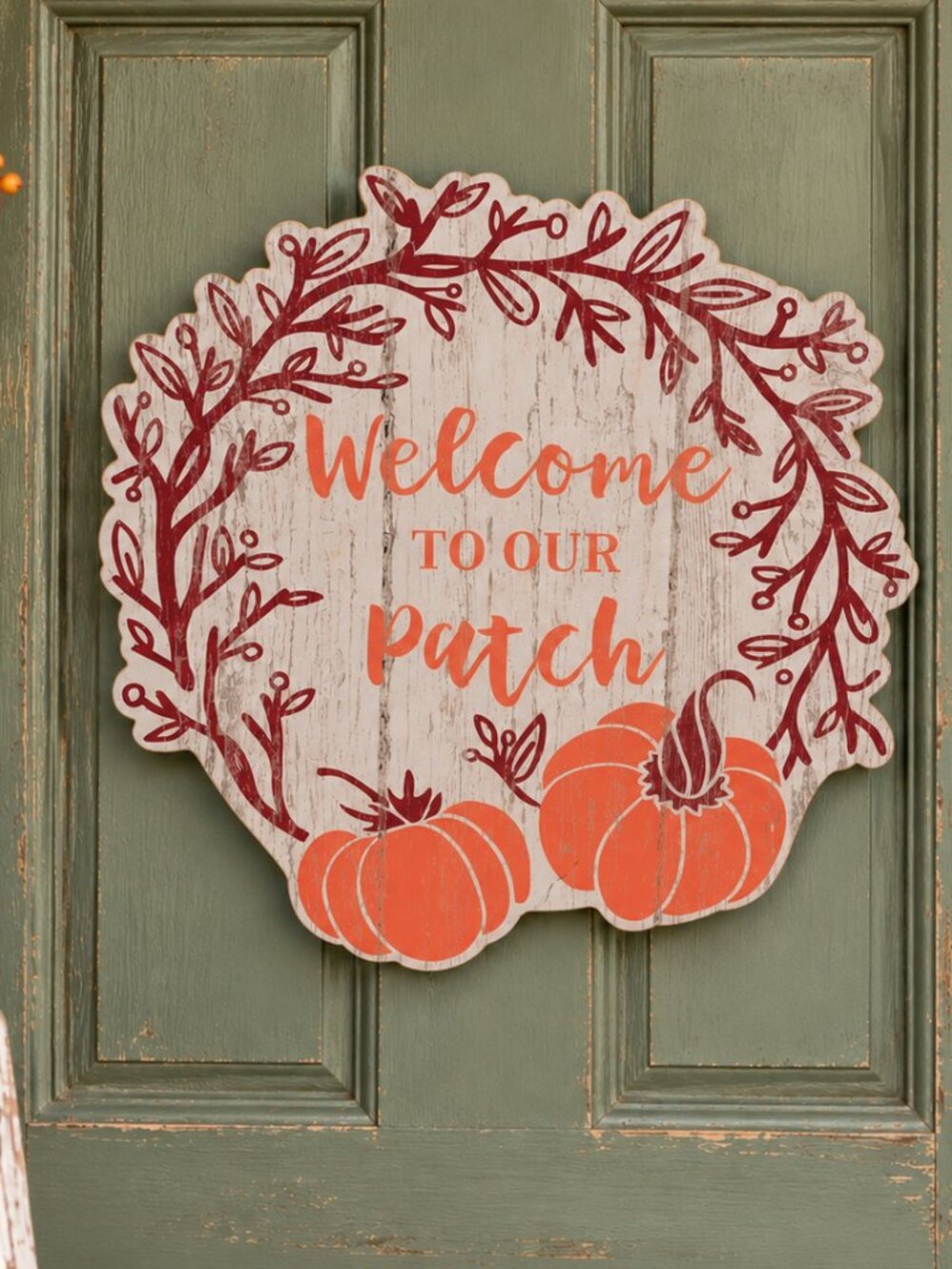Welcome to Our Patch Pumpkin Wood Wall Accent - Orange 15 in. x 15 in.